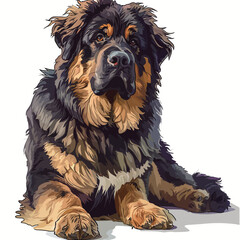 Vector illustration of a dog breed Tibetan Mastiff on a white background - obrazy, fototapety, plakaty