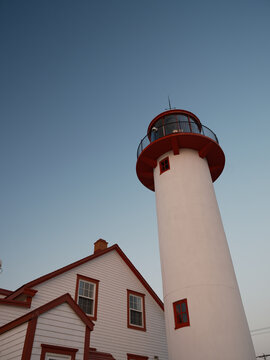 Matane Lighthouse, on the Gaspe Peninsula, Matane, Quebec Canada at dusk