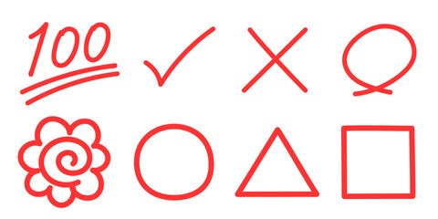 手書きのはなまる100点イラスト　テストなどの評価記号セット