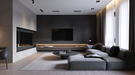 modern living room interior with big screen