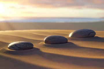 Gordijnen Tranquil scene of Zen stones and sand in perfect harmony © Veniamin Kraskov
