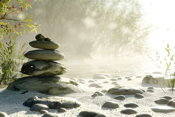 Fotobehang Tranquil scene of Zen stones and sand in perfect harmony © Veniamin Kraskov