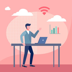 Businessman with real-time data to deliver relevant content to each individual, Vector illustration style.