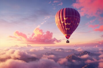 Hot air balloon in dreamy colors sky, hot air balloon travel, hot air balloon wallpaper