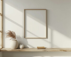 Fototapeta na wymiar Embrace the simplicity of a blank room, enhanced by minimalist decor and a wood shelf, delivering clean and streamlined visuals in black . AI generative.