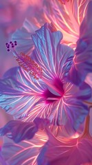 Enchanted Blossoms: Hibiscus petals glow with neon, veins shimmering in the breeze.