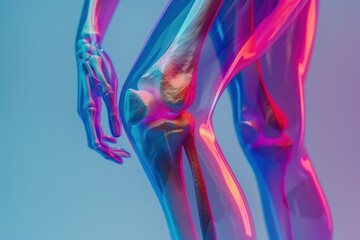 X-ray picture Fracture of human knee joint with transparent background. Shows bone structure This style is simple and has elements of science and technology in it. - obrazy, fototapety, plakaty