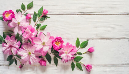 Spring Symphony: Pink Floral Arrangement on White Wood