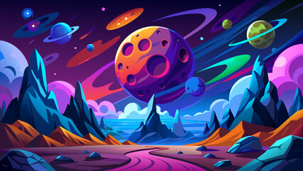 Fototapeta na wymiar Beautiful Comic Starry Space Landscape