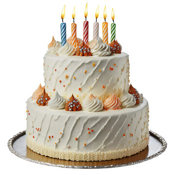 birthday cake with candles isolated on transparent background