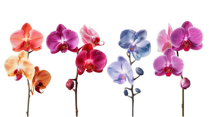 Assorted Colorful Orchids on transparent Background