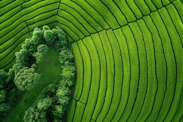 Fototapeta premium top view green tea field, plantation.