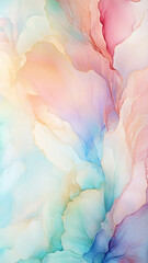 Soft pastel colors blend in a inky cloud-like formation.