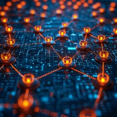 Blockchain revolution visualized a dynamic network of interconnected data chains powering a digital society - obrazy, fototapety, plakaty