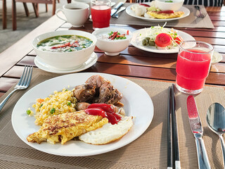 Breakfast, brunch on the table