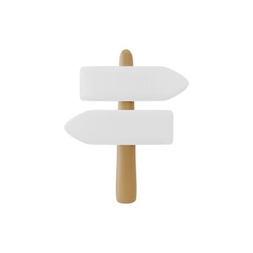 Wooden signboard 3D vector icon, travel navigation board, cartoon direction pointer, divarication arrows on the stick