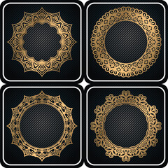 set of golden frames with floral ornament. decorative line art frame set.