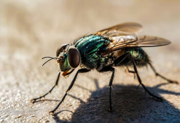 Macro Shot of a Housefly on a Textured Surface