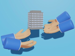 3Dの手と受け渡される会社のイラスト
