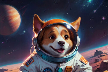 A dog wearing a space suit in outer space.
Generative AI