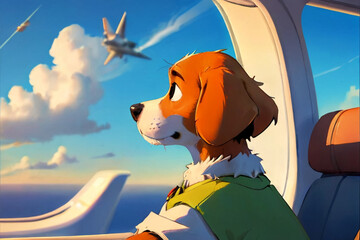 A dog sitting in a chair watching the plane.
Generative AI