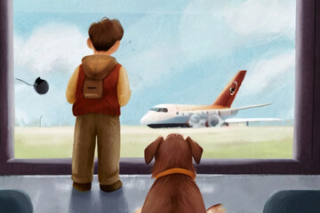 A dog sitting at the airport watching the plane.
Generative AI