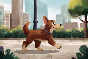 a dog taking a walk on the street.
Generative AI
