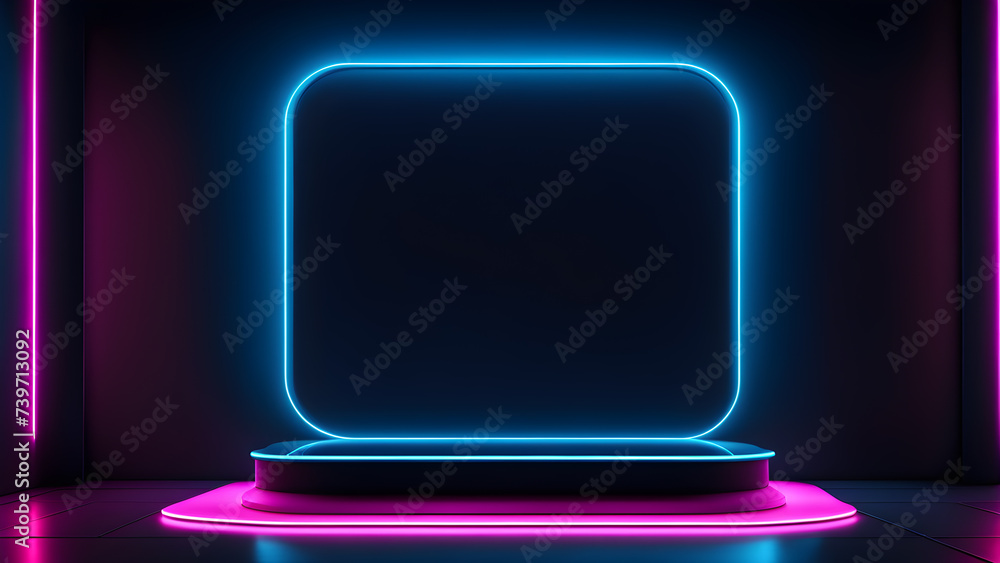 Aufkleber abstract-neon-technology-backdrop-enfolding-a-sleek-minimalist-podium-ready-for-a-mock-up-display