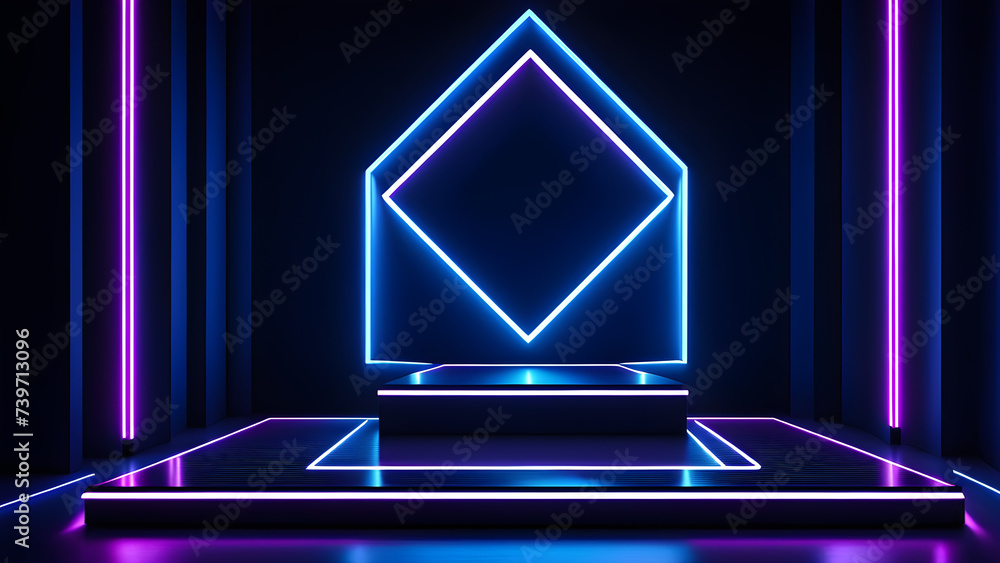Aufkleber abstract-neon-technology-backdrop-enfolding-a-sleek-minimalist-podium-ready-for-a-mock-up-display