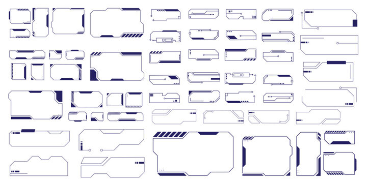 Futuristic interface ui elements. Holographic hud user interface elements, high tech bars and frames. Hud interface icons vector illustration set. rectangular shape borders