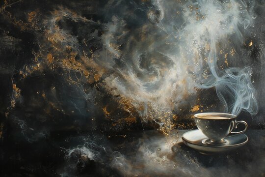 cup of coffee with smoke,  storm, light, abstract, black
