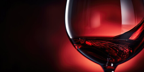 Close up of beautiful red wine glass on dark background