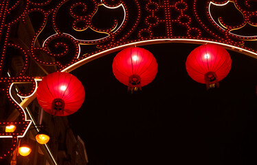 Chinese New Year. Red Chinese lanterns. Evening festive illumination