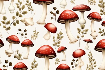 Pattern of mushrooms on white background