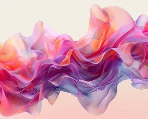 An abstract digital artwork of flowing fabric with a smooth blend of pastel pinks and purples creating a sense of soft movement.
