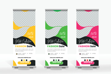 Vector fashion sale roll collection up/pull up banner in multiple color.