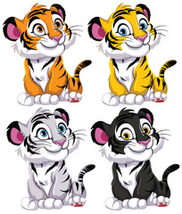 Four cute tiger cubs with different fur patterns.