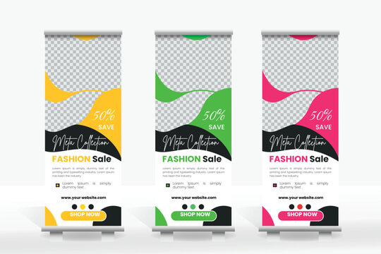 Vector fashion sale roll collection up/pull up banner in multiple color.