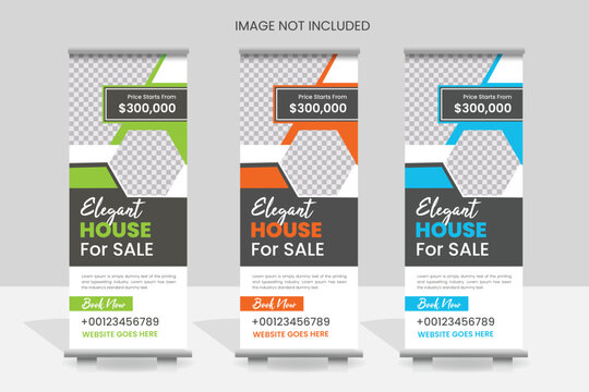 Vector realtor, real estate roll up/pull up banner in multiple color.