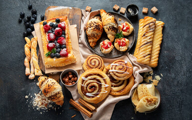 Sweet traditional pastry on dark background