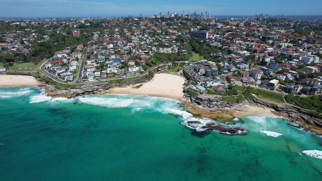 Sydney Suburbs With Bronte And Tamarama Beach In NSW, Australia - Aerial Drone Shot