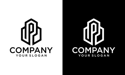 Creative Letter p building architecture logo flat. letter P city logo modern and unique combination of letter P and city building logo template