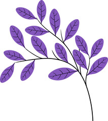 flat draw illustration of a plant, a branch of a plant with dense, lush, purple tinged leaves