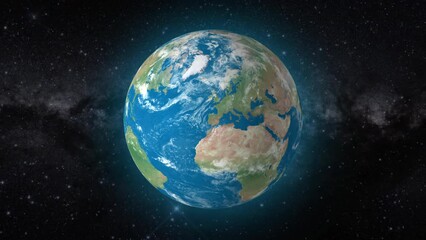 Cinematic video background showcases Realistic Globe rotating, zooming in on Kingdom of Spain and Portugal country | Realistic Earth rotating and zooming in on Kingdom of Spain and Portugal Countries