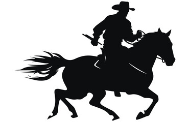 cowboy and horse running silhouettes , Cowboys ride horses, Riders on horseback - obrazy, fototapety, plakaty