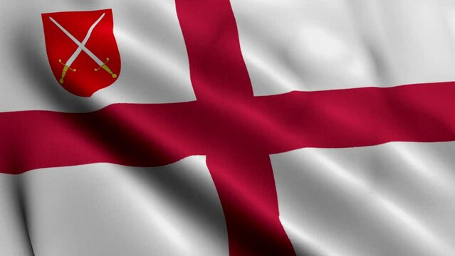 Flag of the Diocese of London. Waving Fabric Satin Texture Flag of Diocese of London 3D Illustration. Real Texture Flag of the Diocese of London of the Church of England Banner Collection