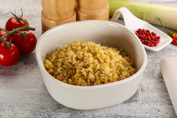Boiled bulgur wheat in the bowl