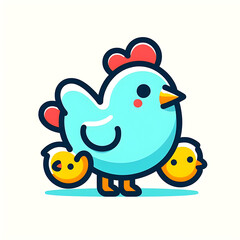 flat vector logo of a cute chicken  