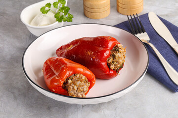 Stuffed bell pepper with minced meat and rice