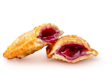 Fried cherry pie isolated on white background
